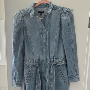 EUC Express Medium Denim Puff Sleeve Jumpsuit
